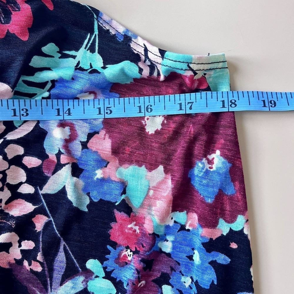 NEW Bright Floral Size Medium Sleeveless Open Front Draped Cardigan Vest Pockets - Picture 10 of 11